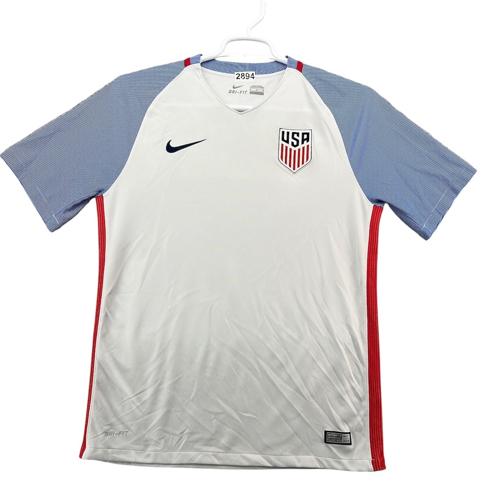 Nike USA Soccer Jersey Mens Medium White Blue Pinstripe Dri-FIT 832516-100